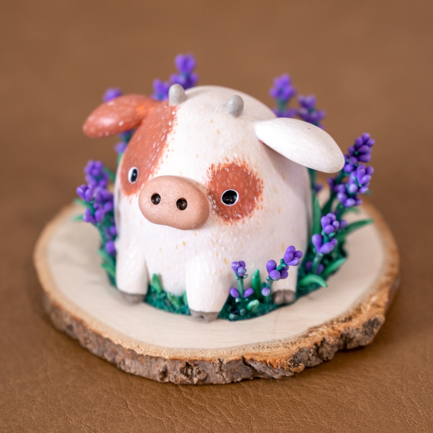 Lavender Cow Figurine in Polymer Clay