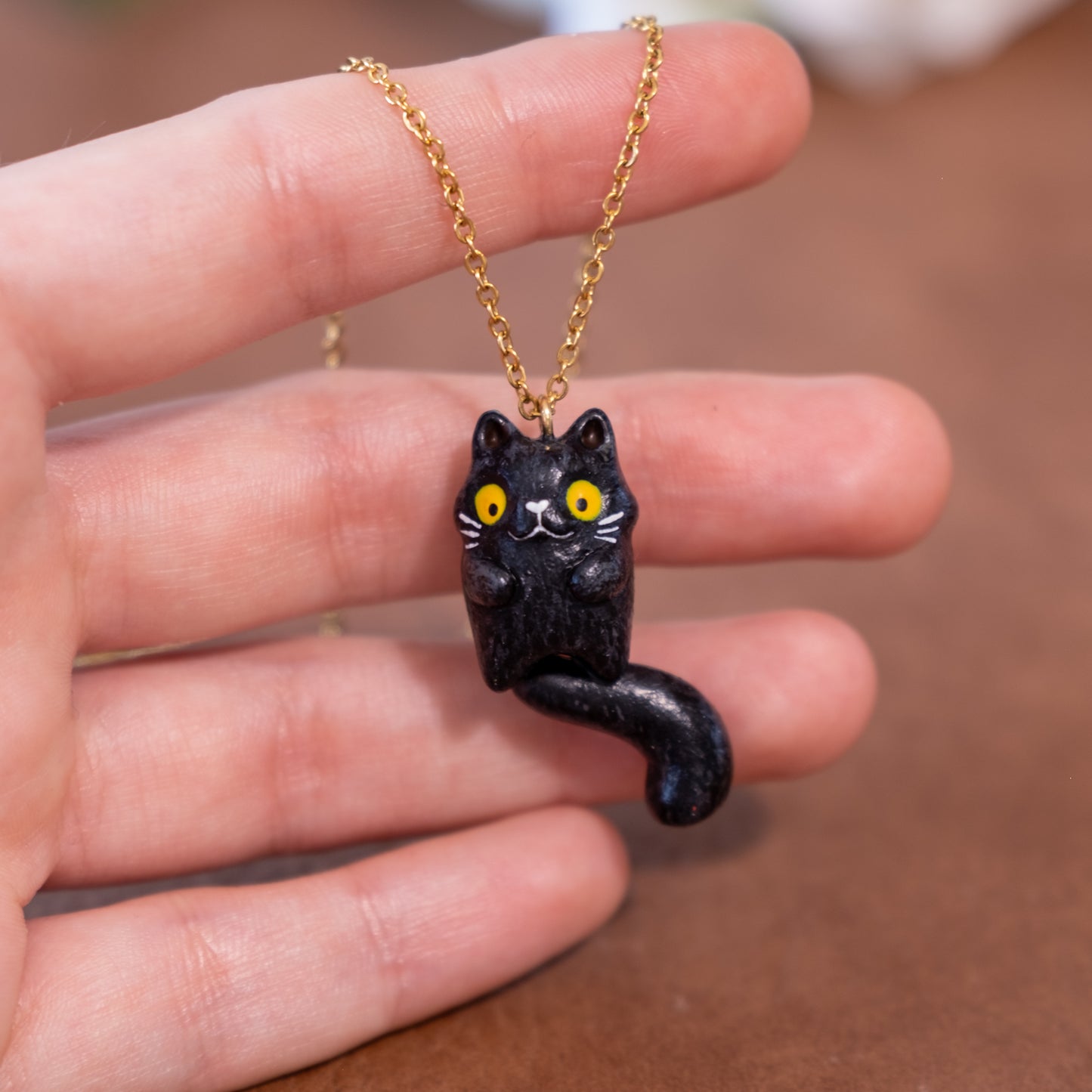 Black Cat Necklace in Polymer Clay