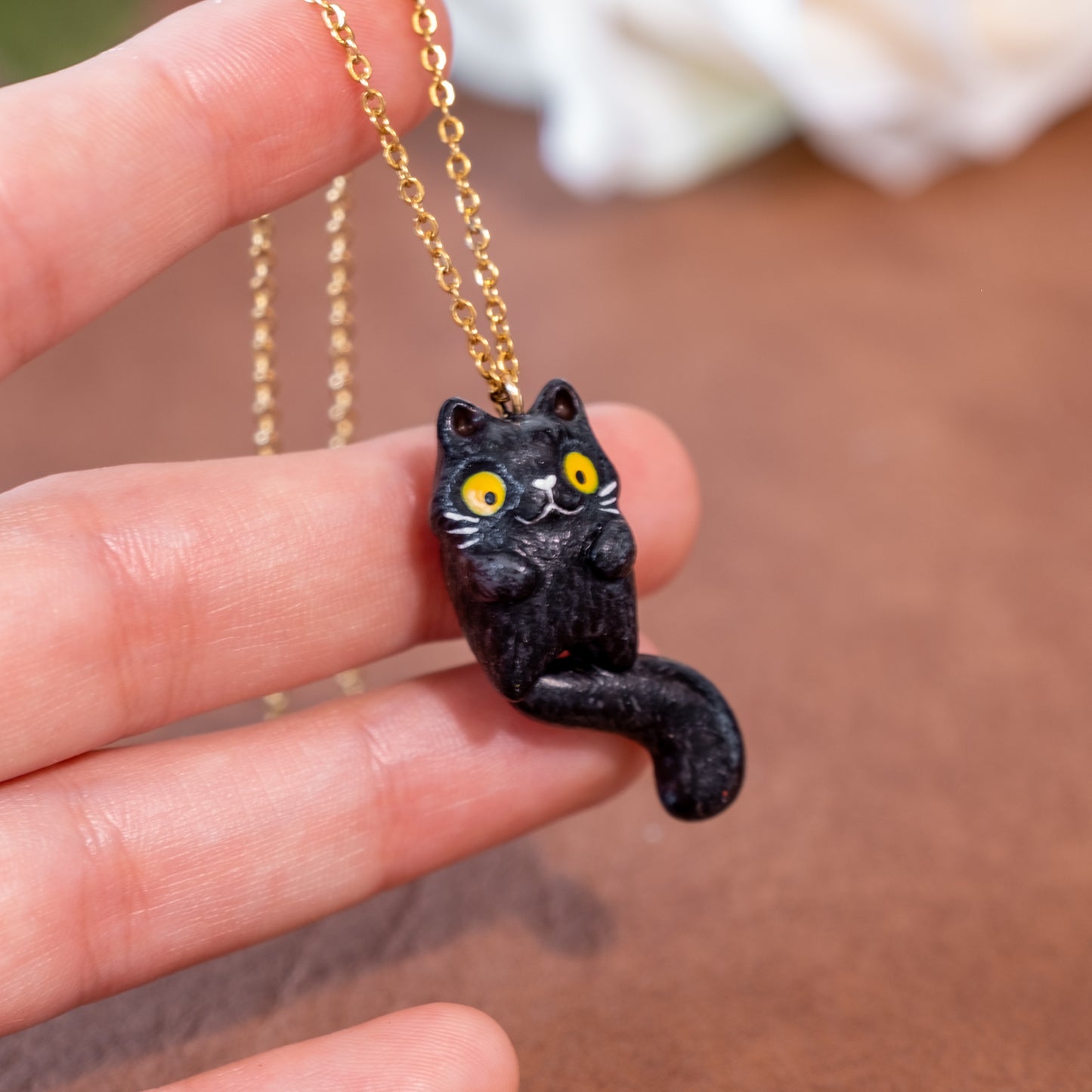 Black Cat Necklace in Polymer Clay