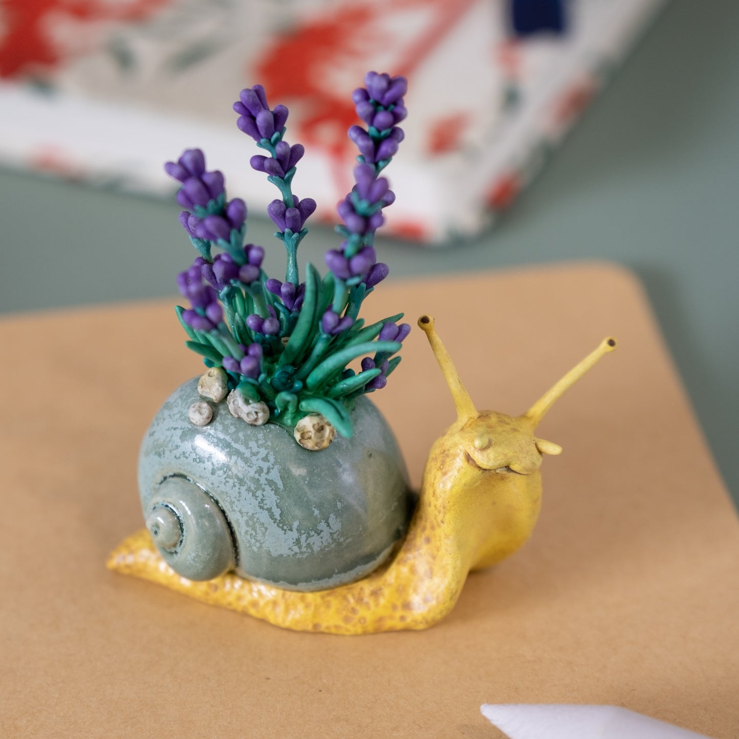 Snail Figurine in Polymer Clay and Ceramic
