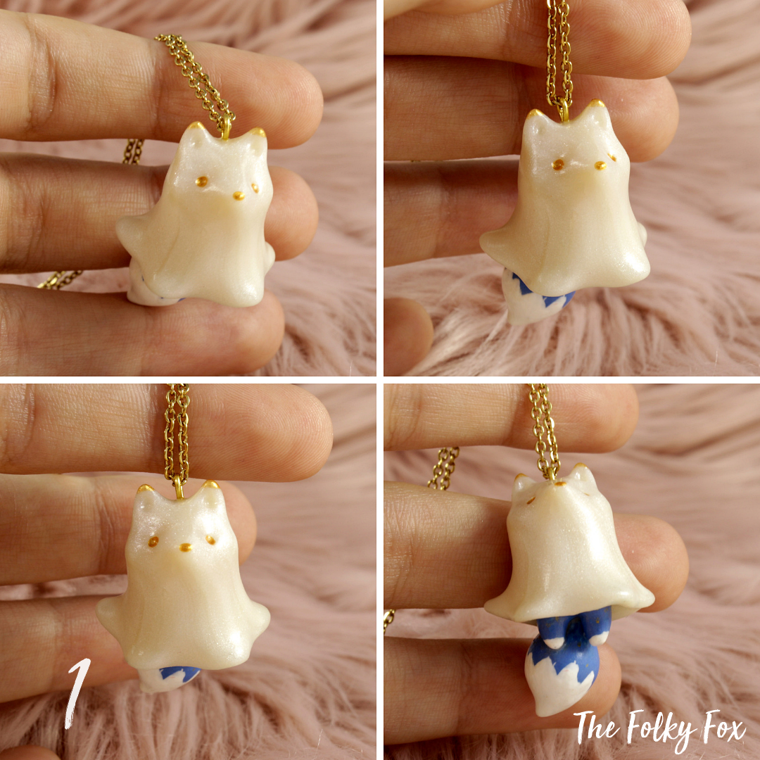 Fox Ghost Necklace in Polymer Clay - The Folky Fox