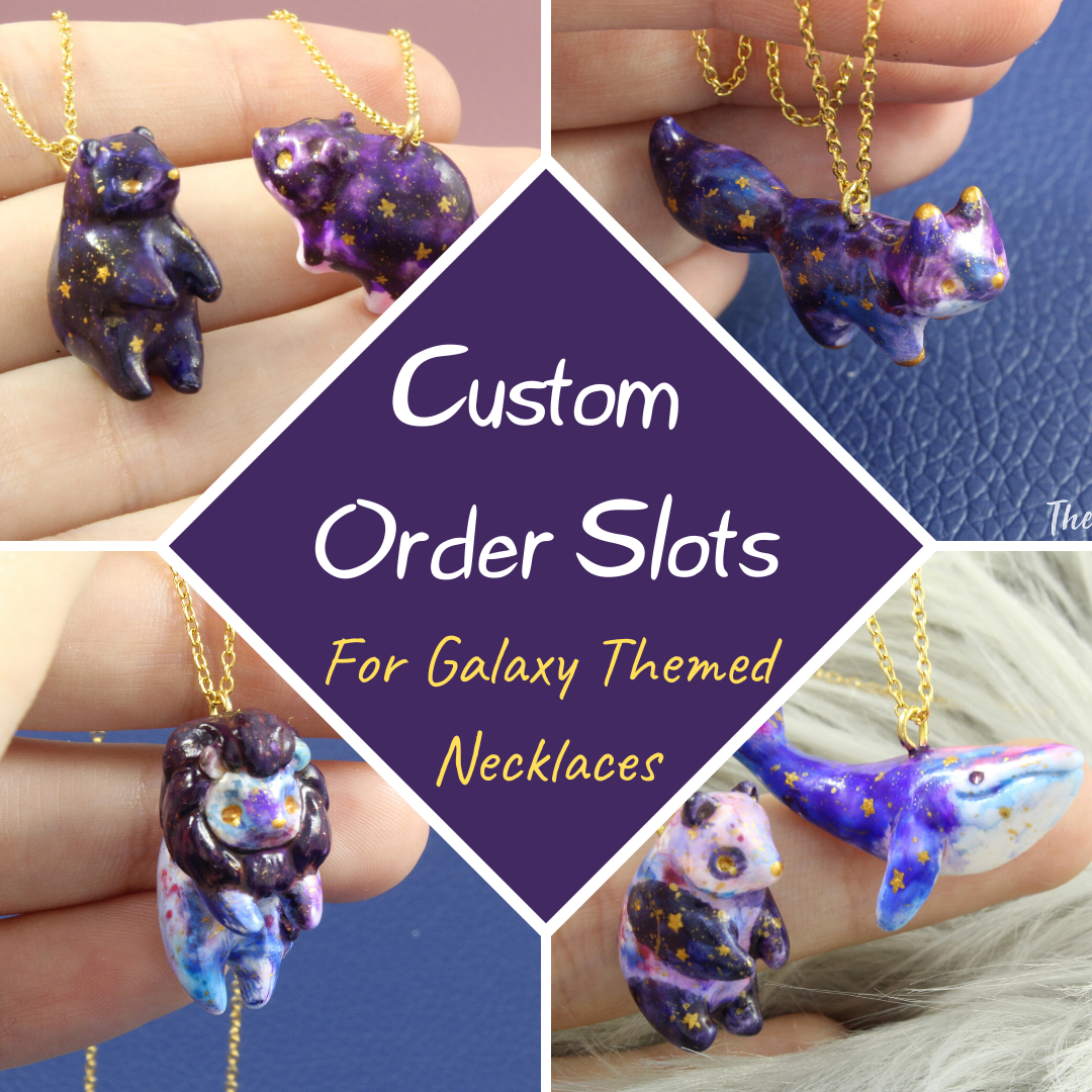Galaxy Themed Necklace in Polymer Clay - Custom Order - The Folky Fox