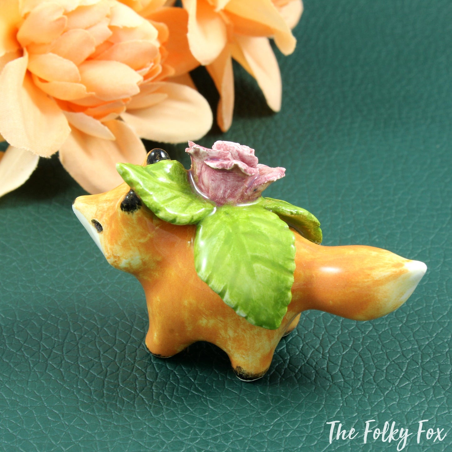 Fox with Rose Sculpture in Ceramic - The Folky Fox