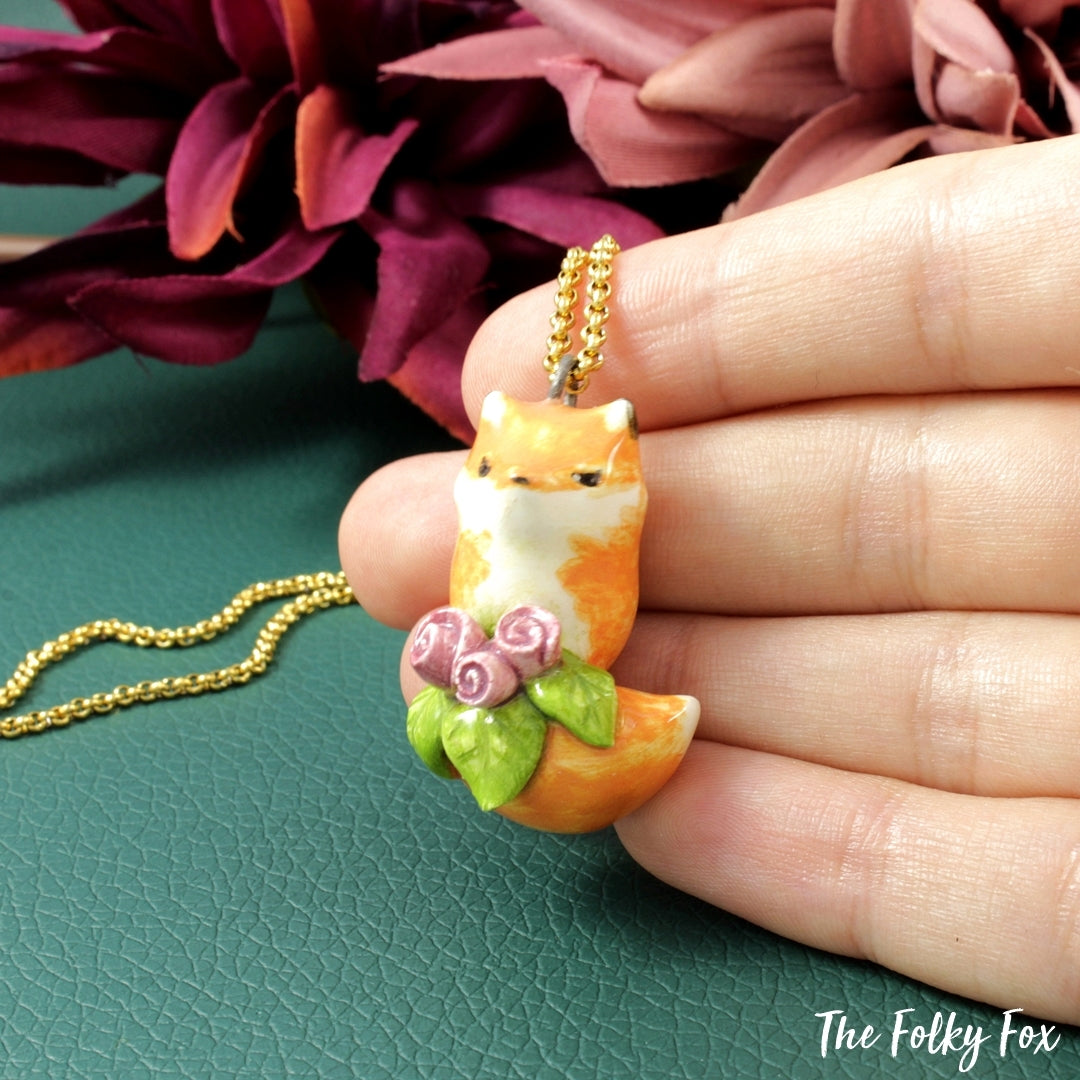 Fox Necklace with Roses in Ceramic - The Folky Fox