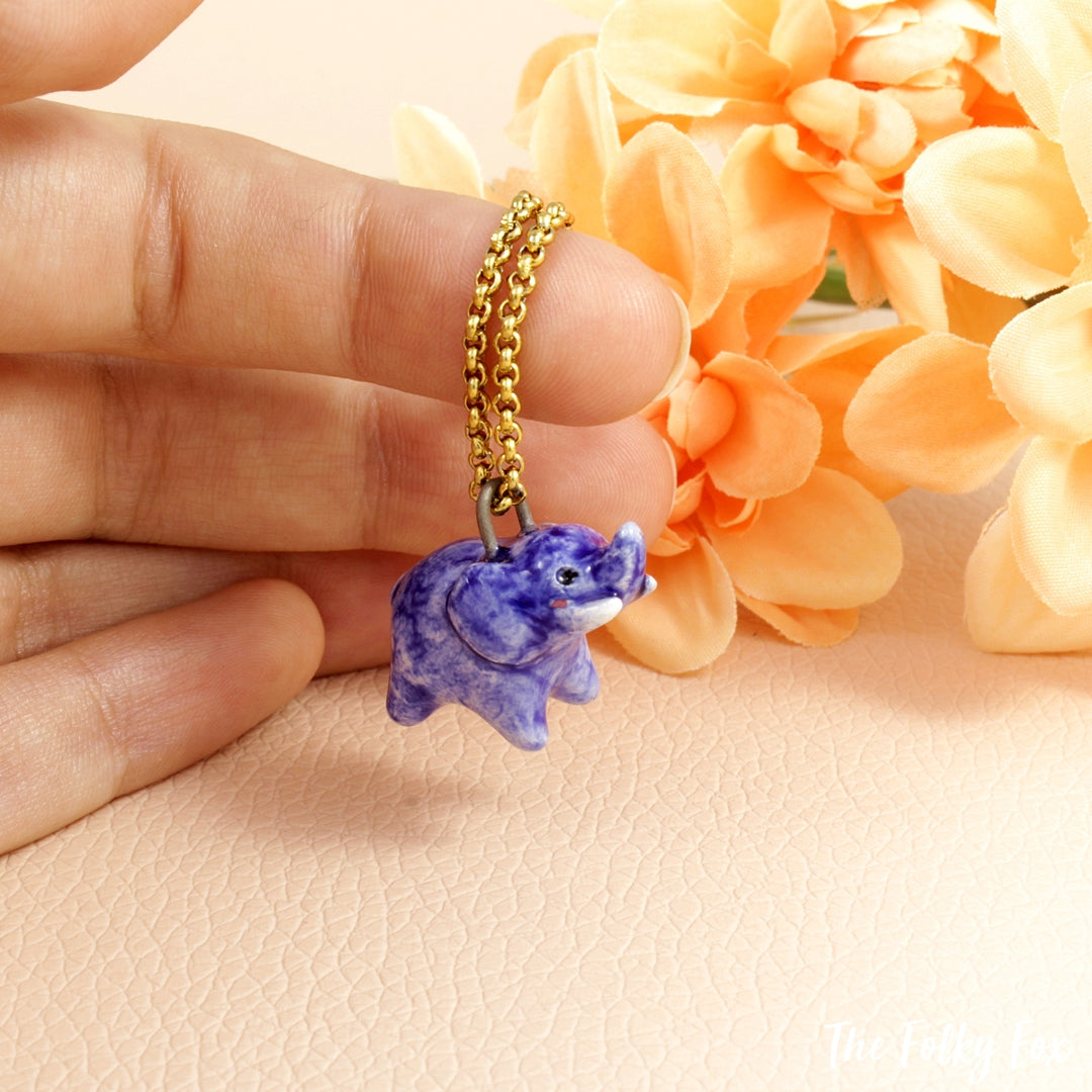 Blue Elephant Necklace in Ceramic - The Folky Fox