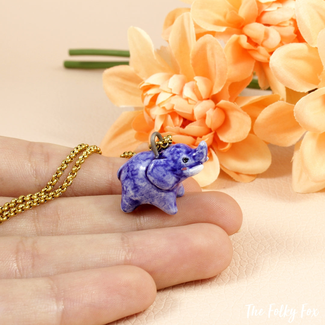 Blue Elephant Necklace in Ceramic - The Folky Fox