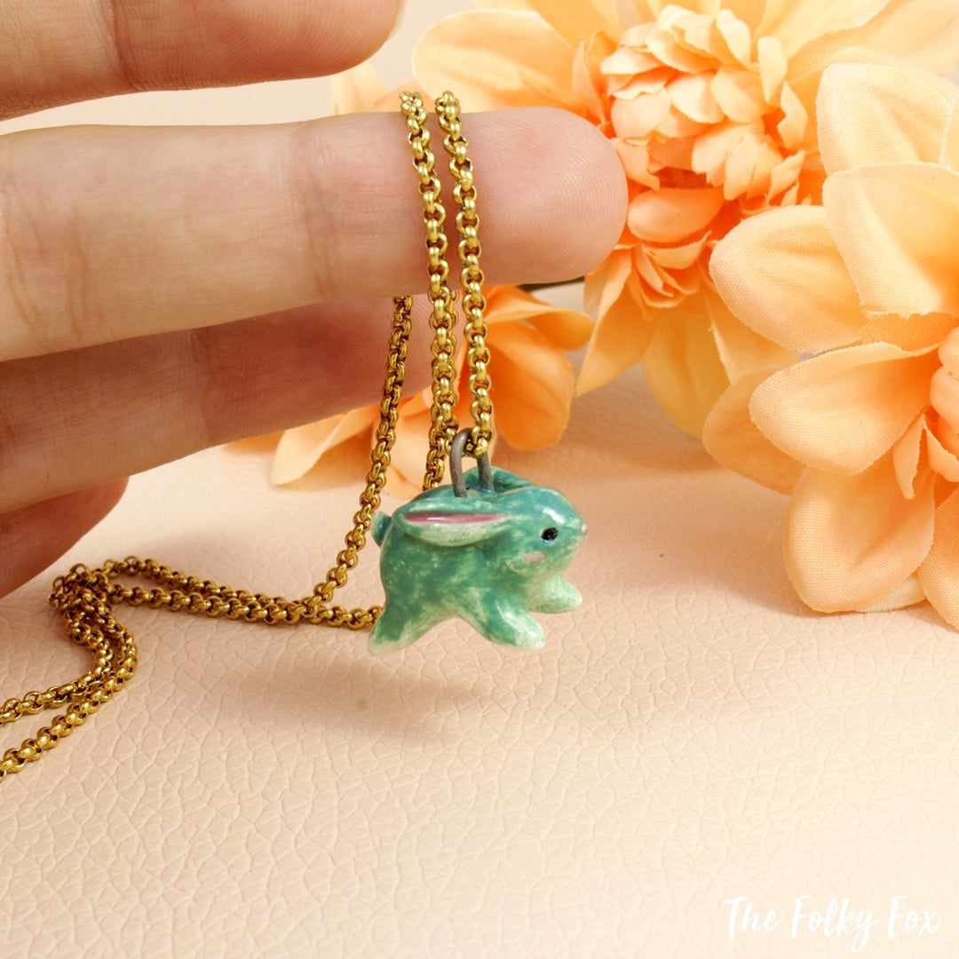 Jade Bunny Necklace in Ceramic - The Folky Fox