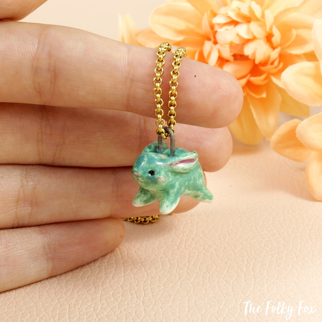 Jade Bunny Necklace in Ceramic - The Folky Fox