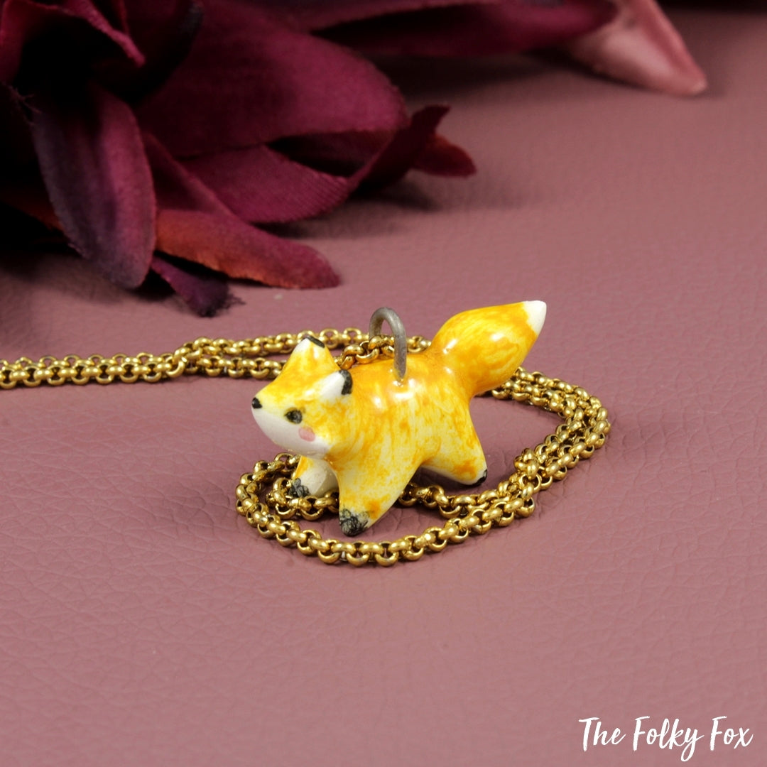 Amber Fox Necklace in Ceramic - The Folky Fox