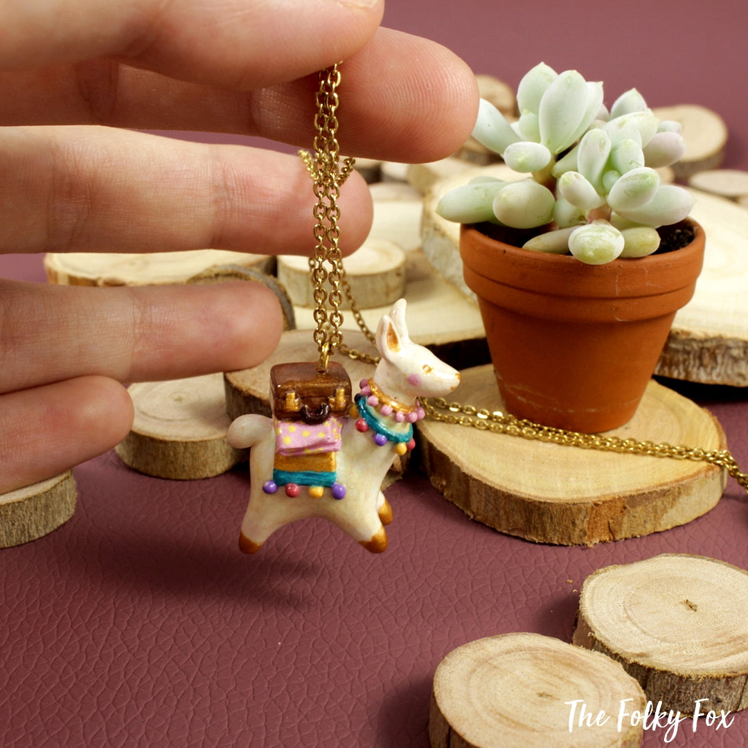 Suitcase Llama Necklace in Polymer Clay - The Folky Fox