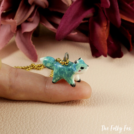 Mint Green Fox necklace in Ceramic - The Folky Fox