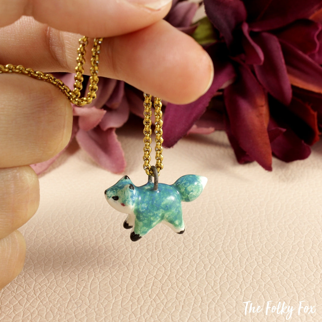 Mint Green Fox necklace in Ceramic - The Folky Fox