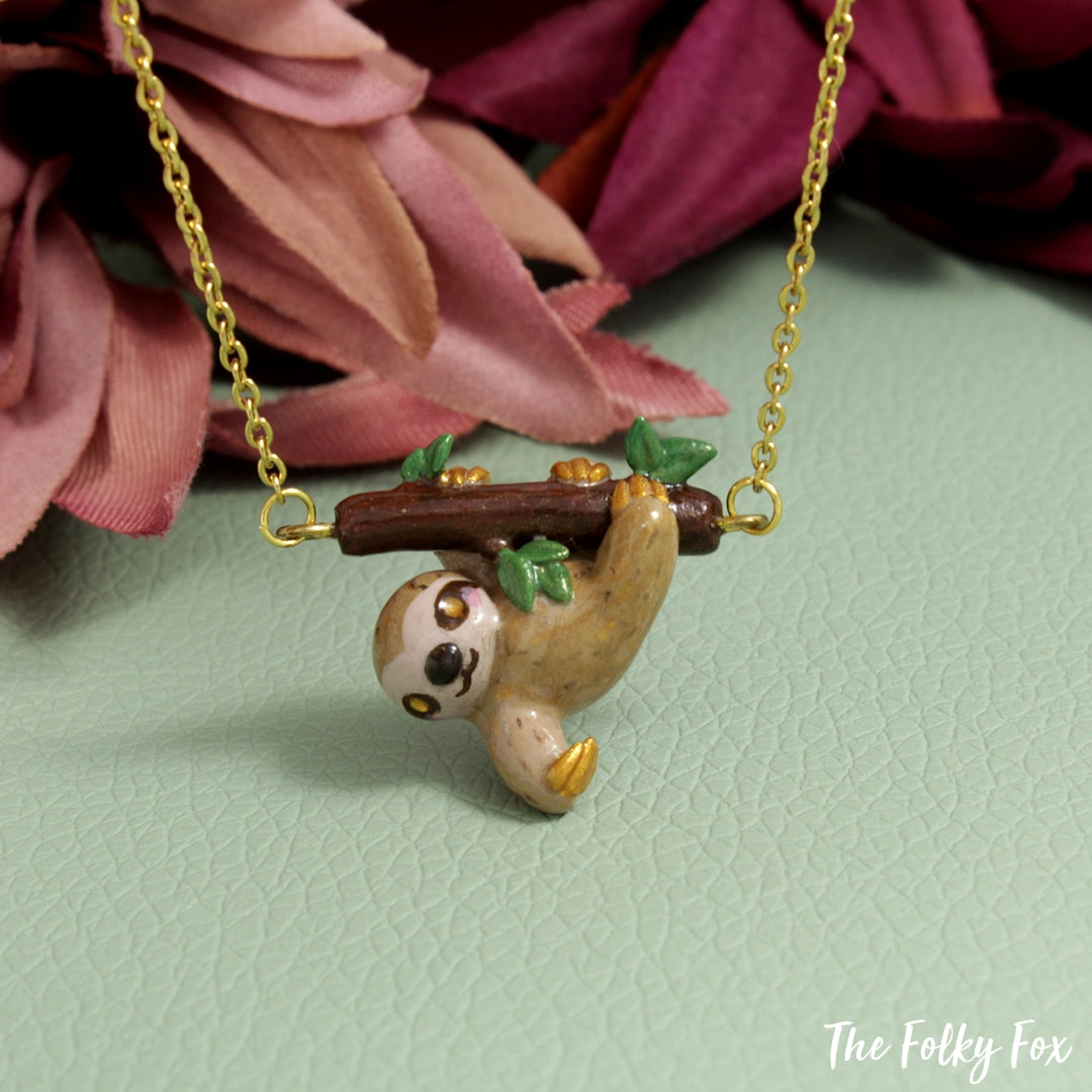 Sloth Necklace in Polymer Clay - The Folky Fox