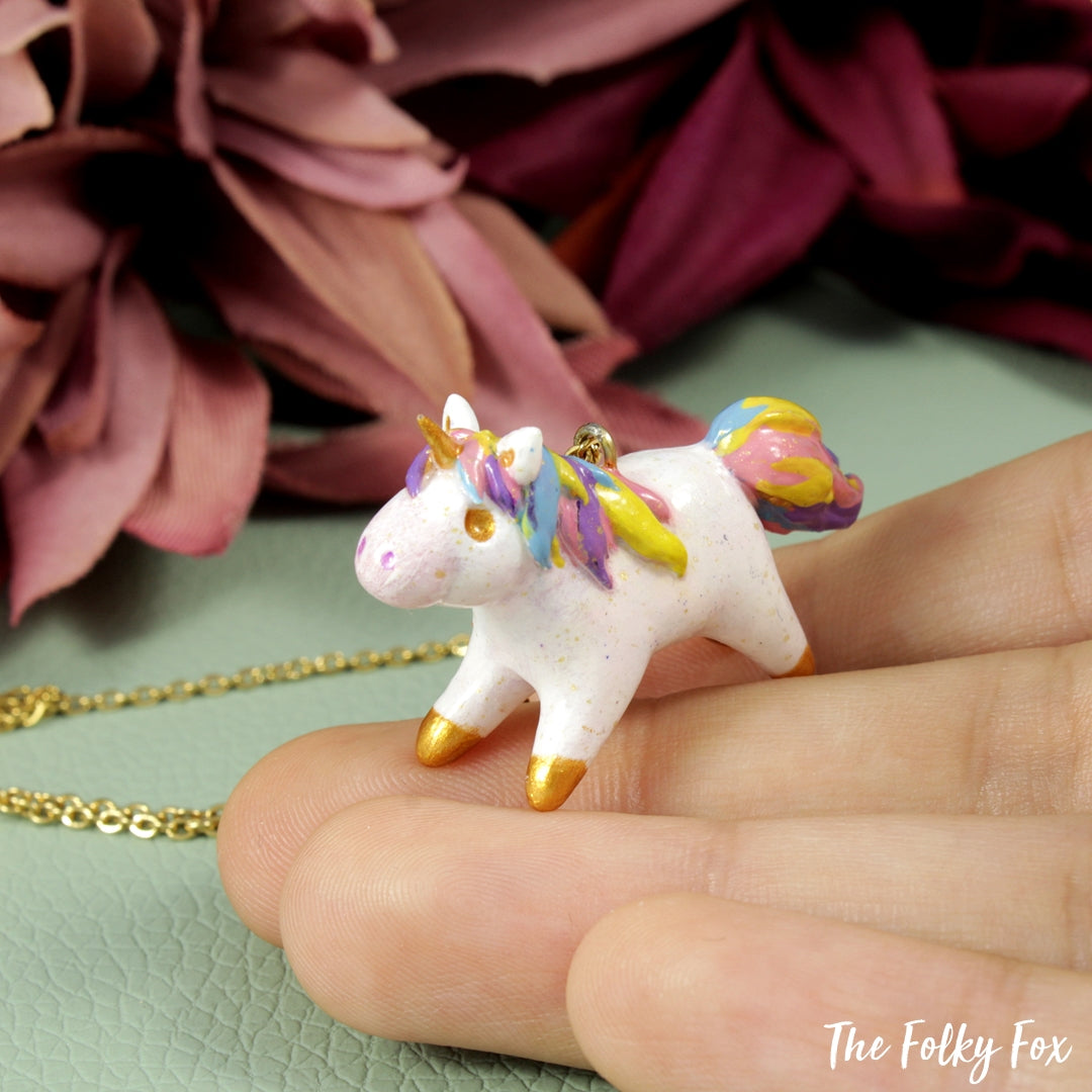 Unicorn Necklace in Polymer Clay - The Folky Fox