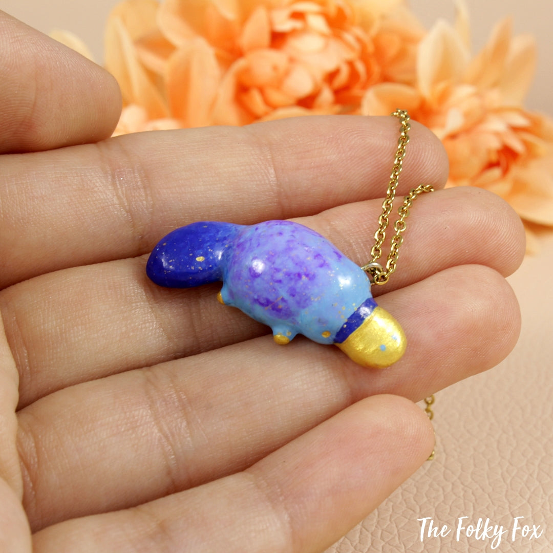 Blue Platypus Necklace in Polymer Clay - The Folky Fox