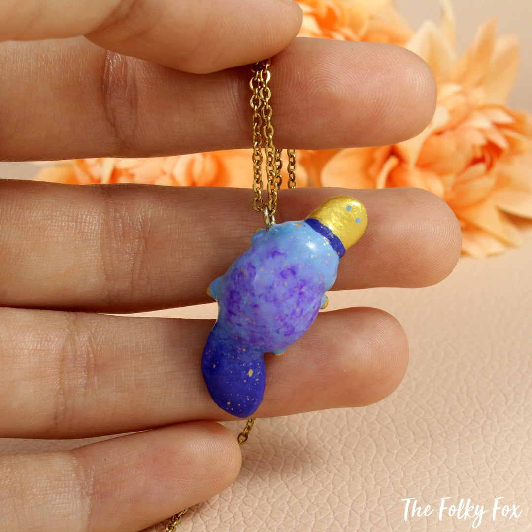 Blue Platypus Necklace in Polymer Clay - The Folky Fox