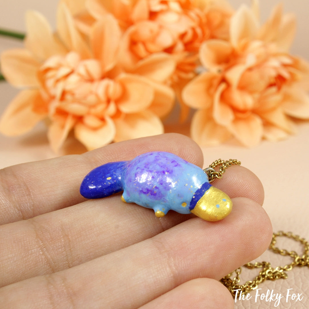 Blue Platypus Necklace in Polymer Clay - The Folky Fox