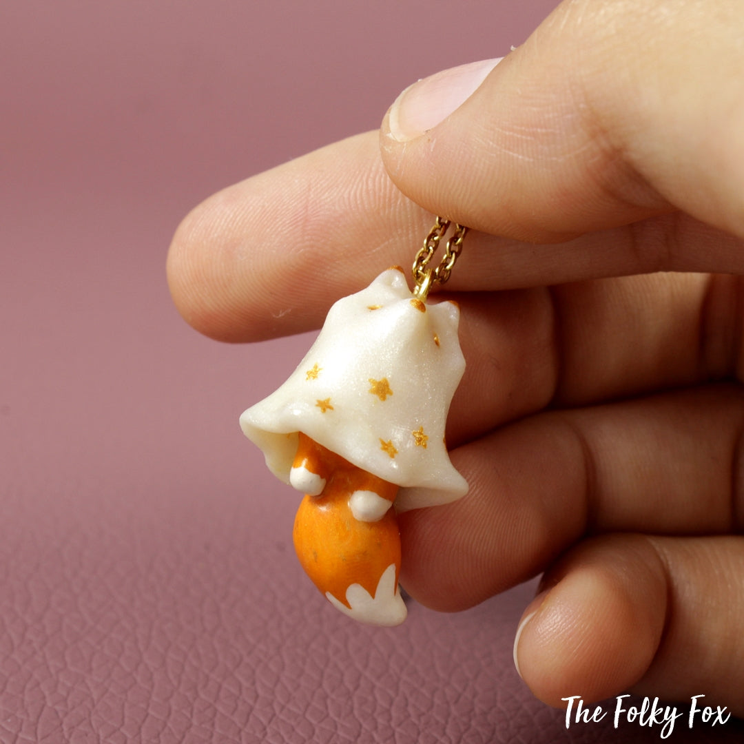 Orange Fox Ghost Necklace in Polymer Clay - The Folky Fox