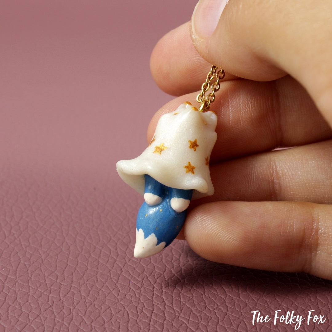 Blue Fox Ghost Necklace in Polymer Clay - The Folky Fox