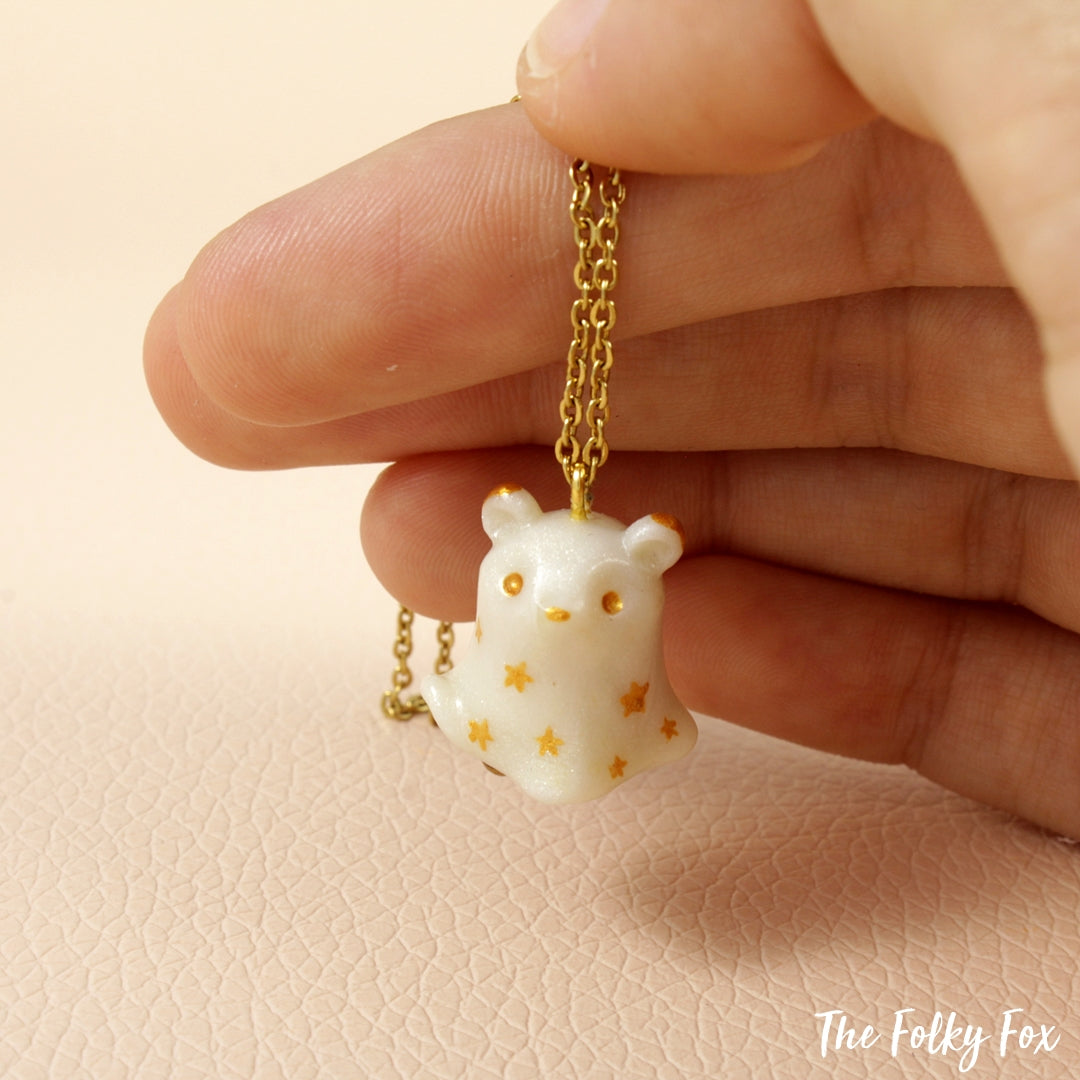 Ghost Bear Necklace in Polymer Clay - The Folky Fox