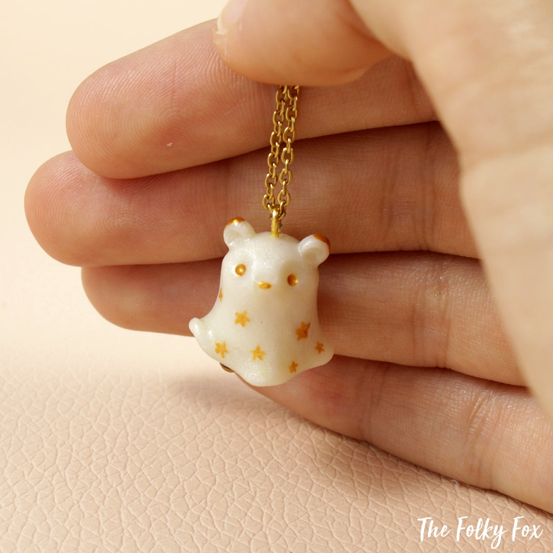 Ghost Bear Necklace in Polymer Clay - The Folky Fox