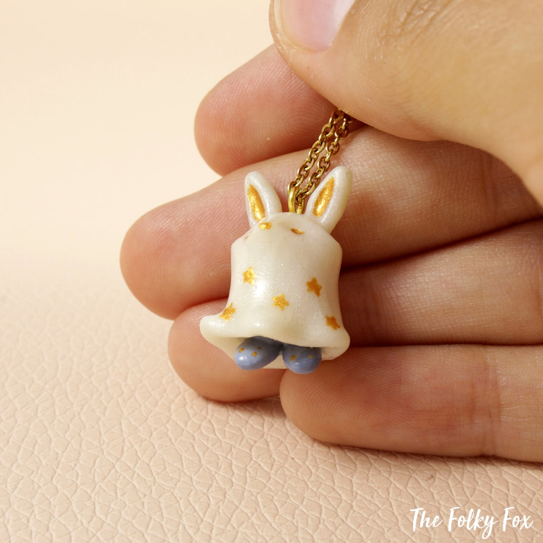 Ghost Bunny Necklace in Polymer Clay - The Folky Fox
