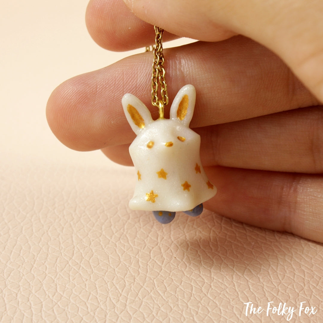 Ghost Bunny Necklace in Polymer Clay - The Folky Fox