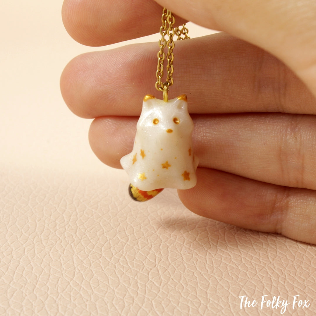 Ghost Red Panda Necklace in Polymer Clay - The Folky Fox