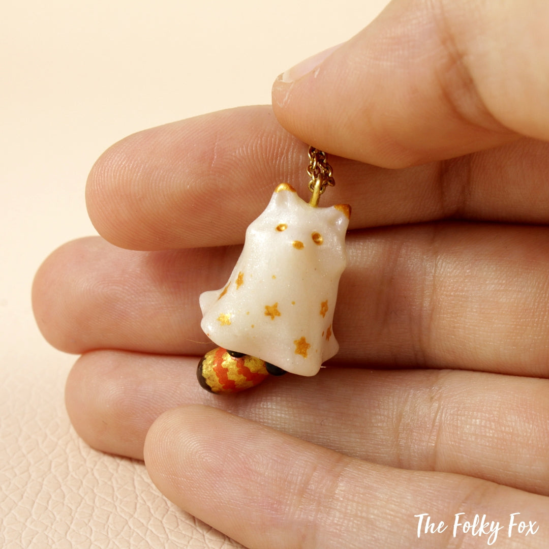 Ghost Red Panda Necklace in Polymer Clay - The Folky Fox