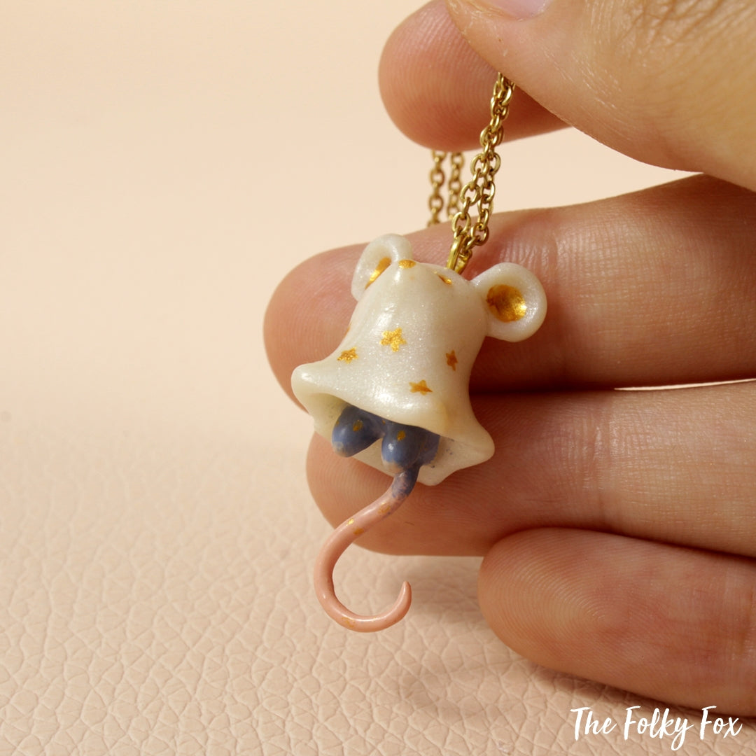 Ghost Mouse Necklace in Polymer Clay - The Folky Fox