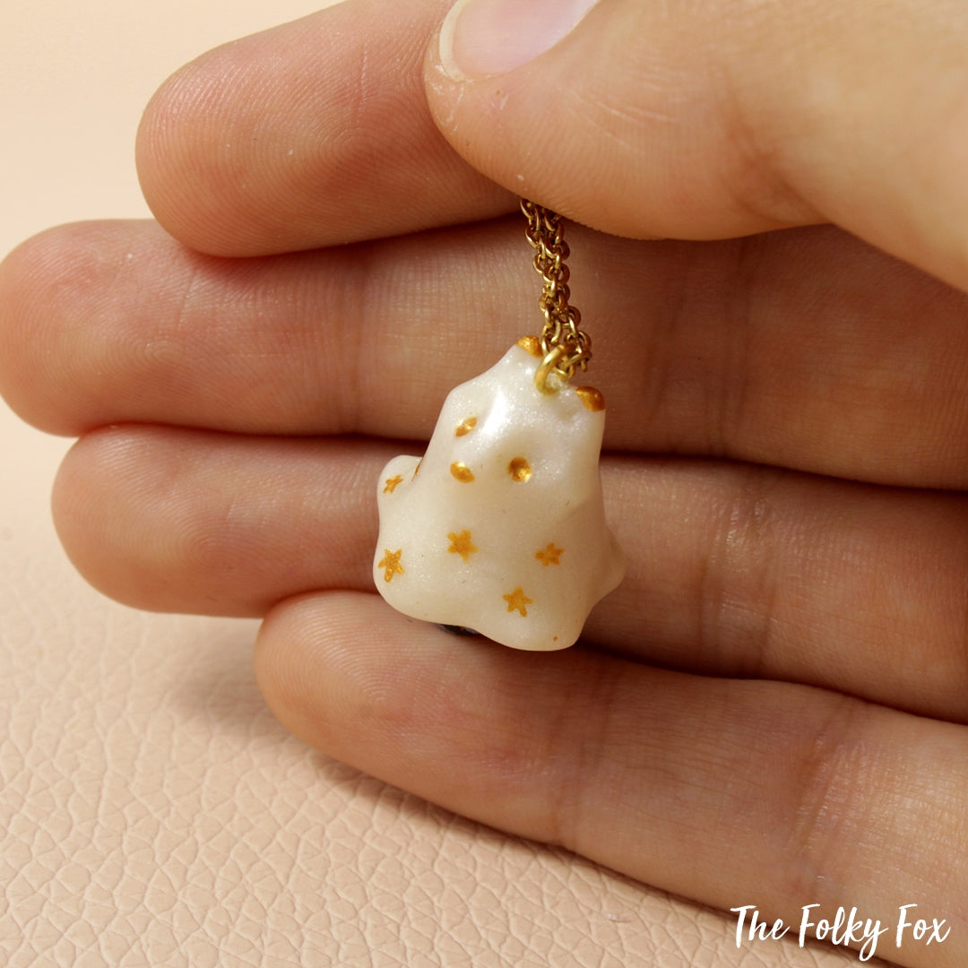 Ghost Raccoon Necklace in Polymer Clay - The Folky Fox