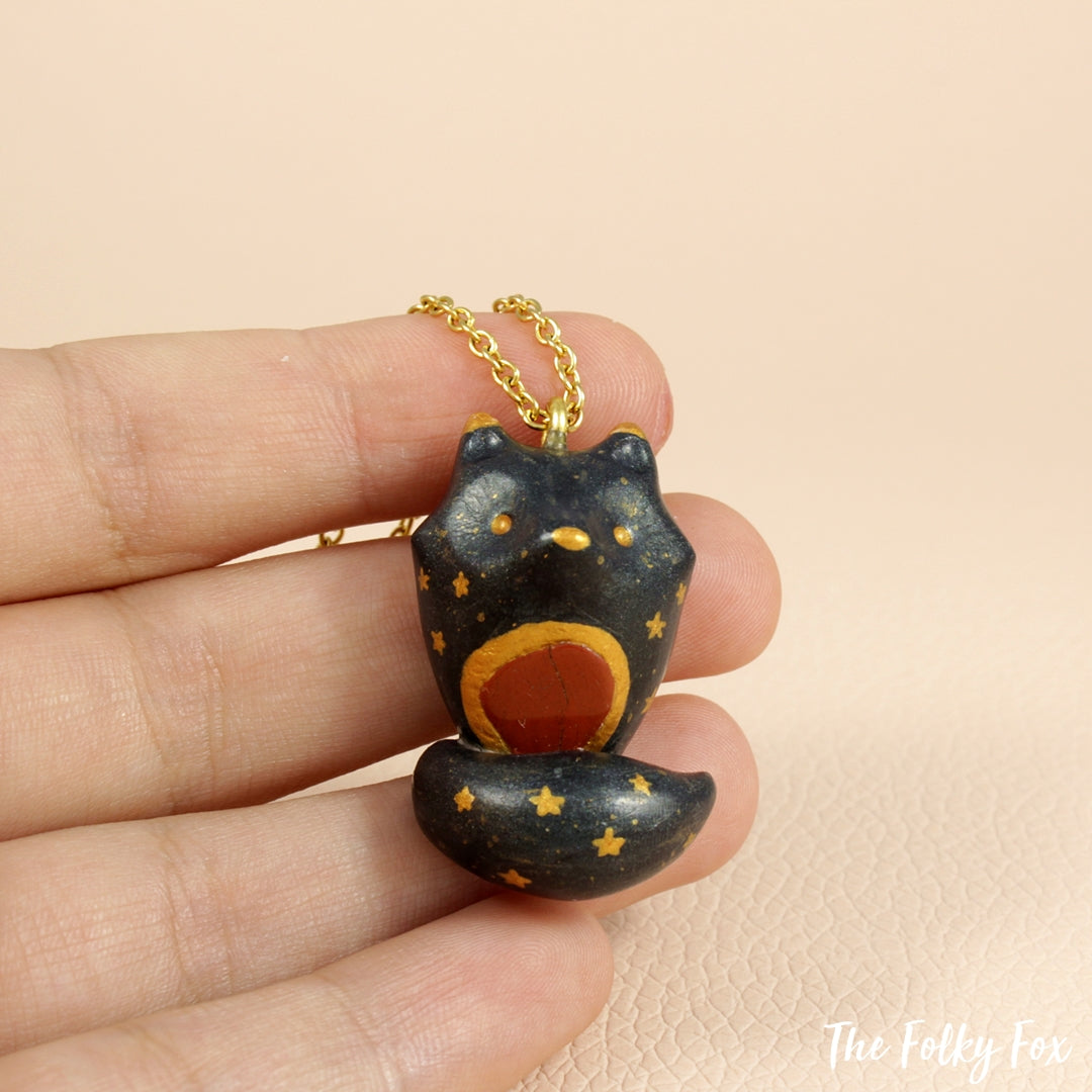 Red Jasper Wolf Necklace in Polymer Clay - The Folky Fox