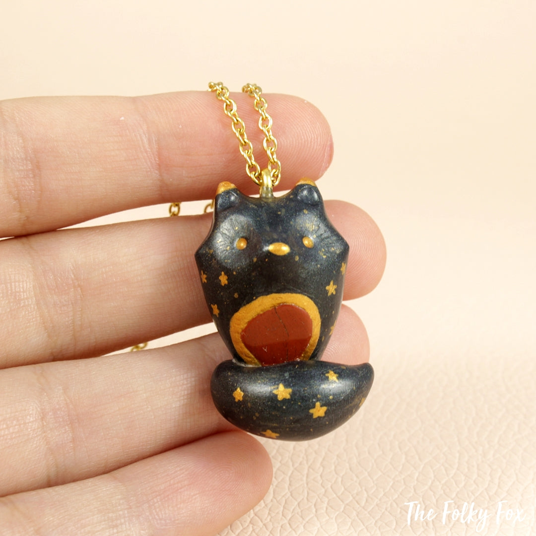 Red Jasper Wolf Necklace in Polymer Clay - The Folky Fox