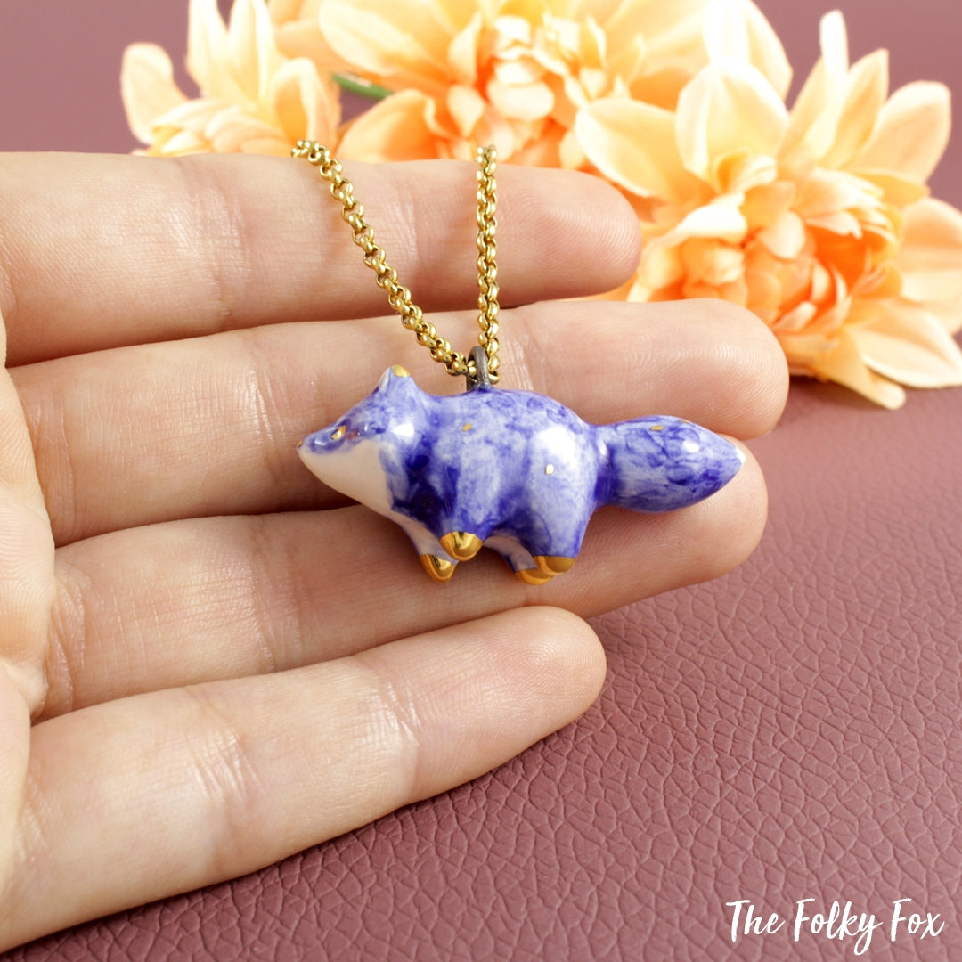 Blue Fox Necklace in Ceramic - The Folky Fox