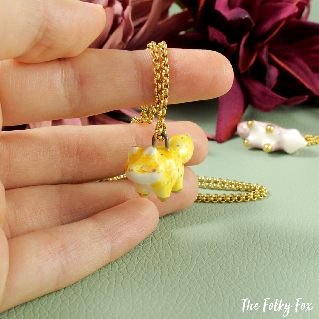Yellow Fox Necklace in Ceramic - The Folky Fox
