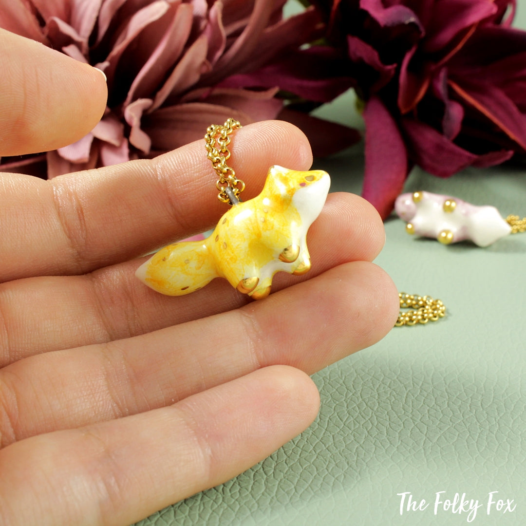 Yellow Fox Necklace in Ceramic - The Folky Fox
