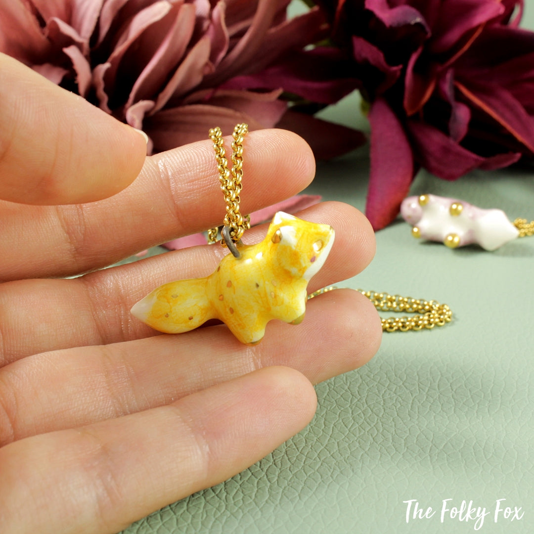 Yellow Fox Necklace in Ceramic - The Folky Fox