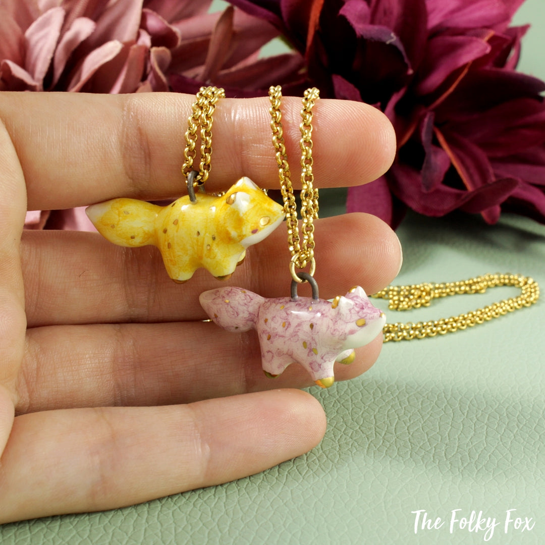 Yellow Fox Necklace in Ceramic - The Folky Fox