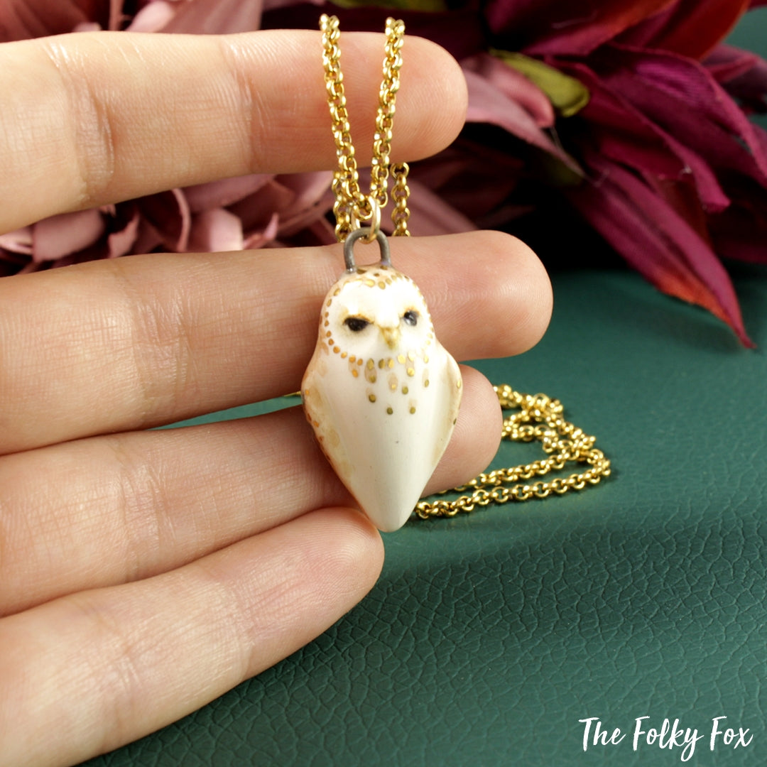Barn Owl Necklace in Ceramic - The Folky Fox