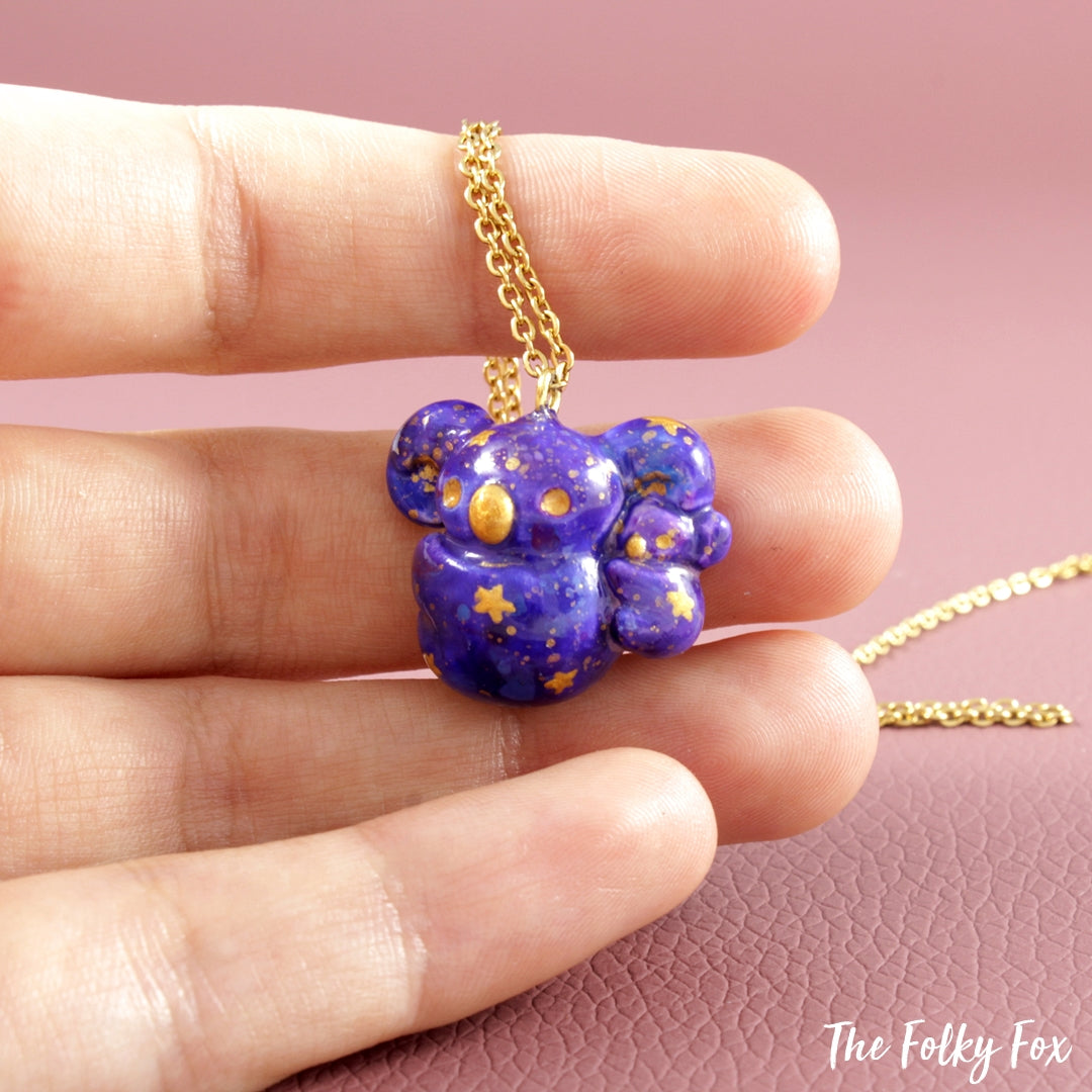 Galaxy Koala Necklace in Polymer Clay - The Folky Fox