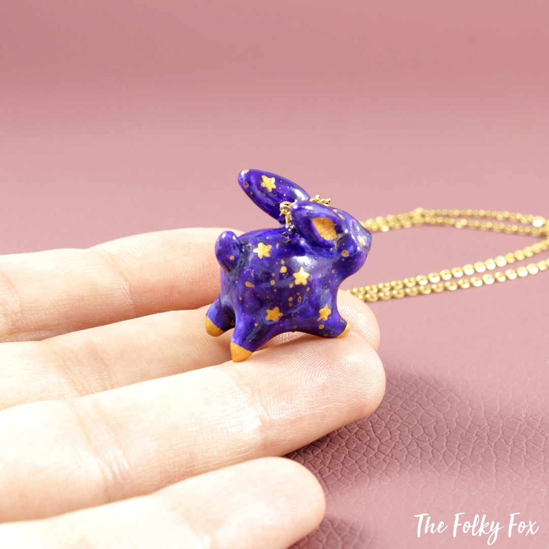 Galaxy Bunny Necklace in Polymer Clay - The Folky Fox