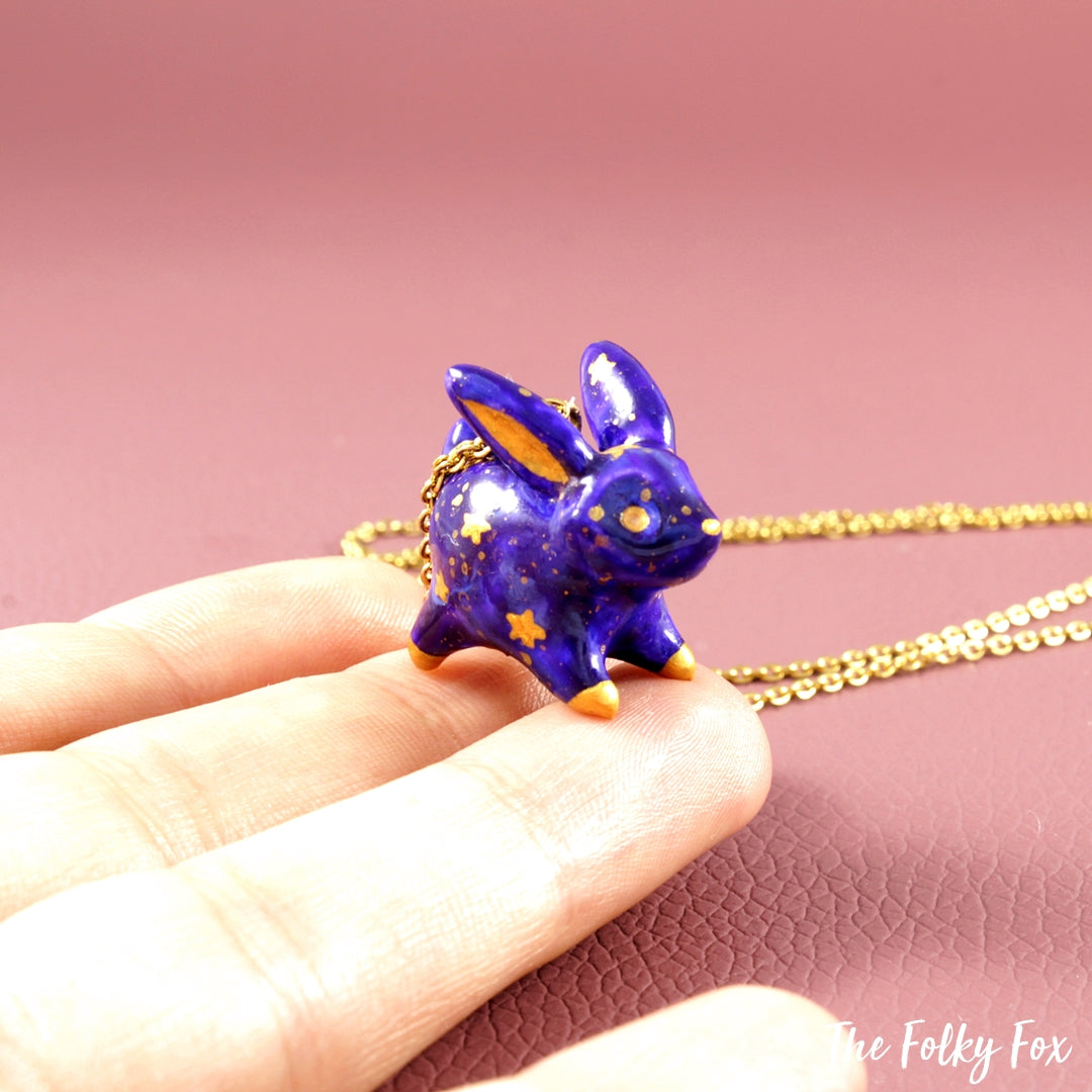 Galaxy Bunny Necklace in Polymer Clay - The Folky Fox