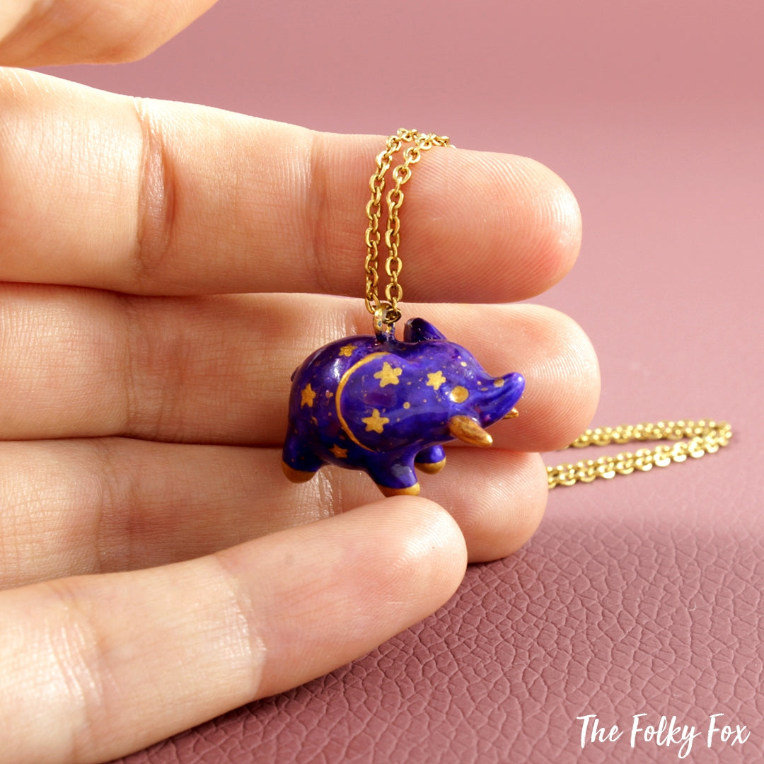 Galaxy Elephant Necklace in Polymer Clay - The Folky Fox