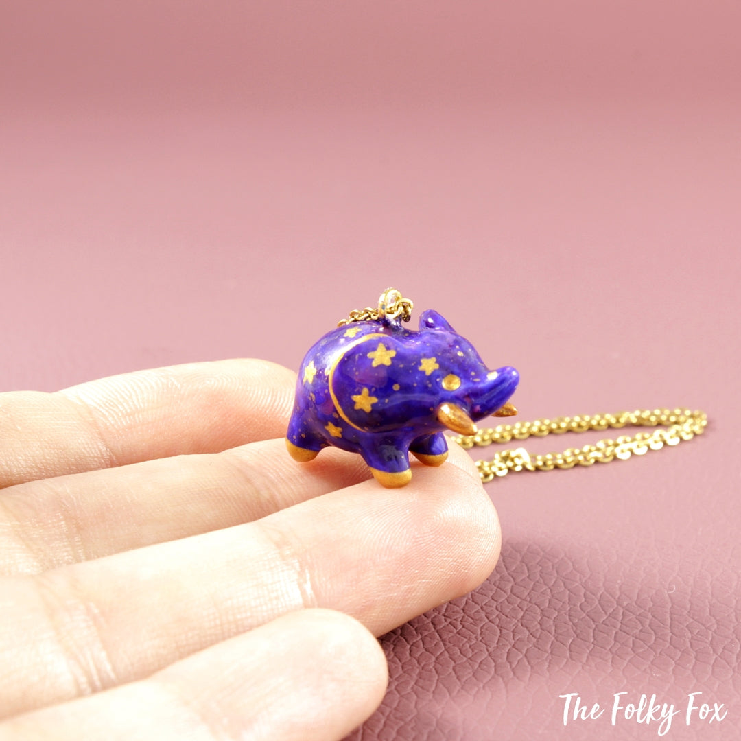 Galaxy Elephant Necklace in Polymer Clay - The Folky Fox