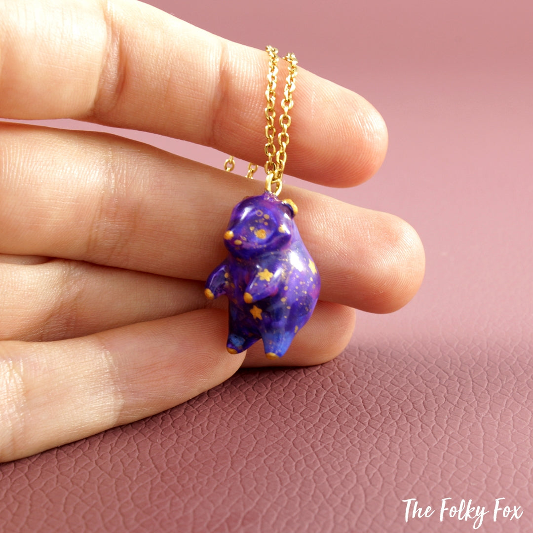 Galaxy bear Necklace in Polymer Clay - The Folky Fox