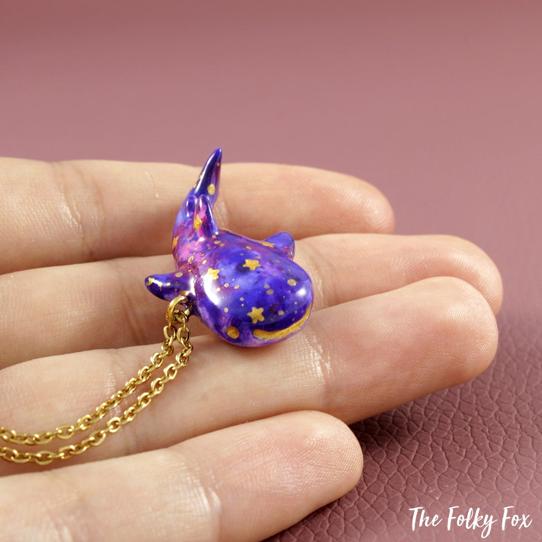 Galaxy Whale Shark Necklace in Polymer Clay - The Folky Fox