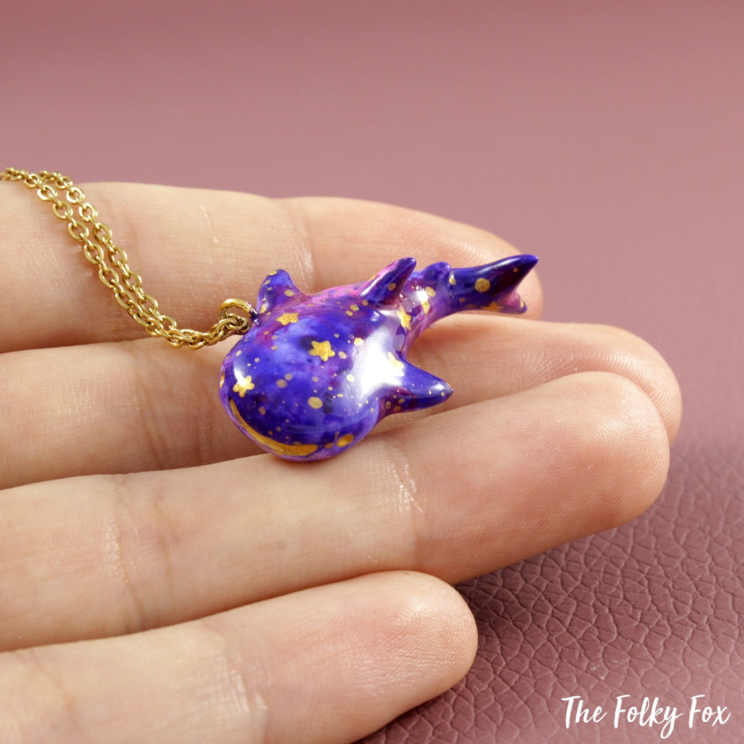 Galaxy Whale Shark Necklace in Polymer Clay - The Folky Fox