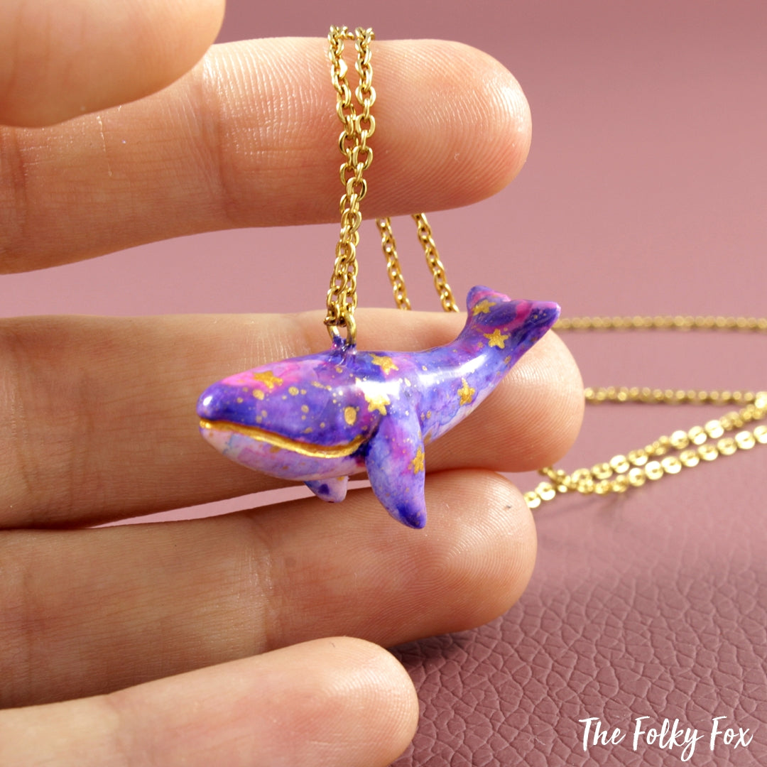 Galaxy Whale Necklace in Polymer Clay - The Folky Fox
