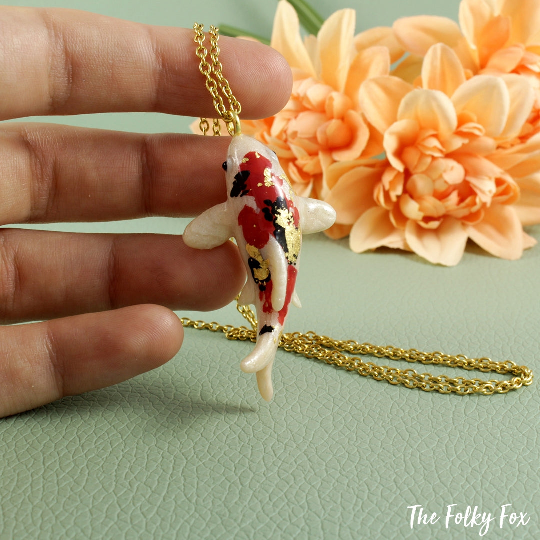 Koi Fish Necklace in Polymer Clay - The Folky Fox
