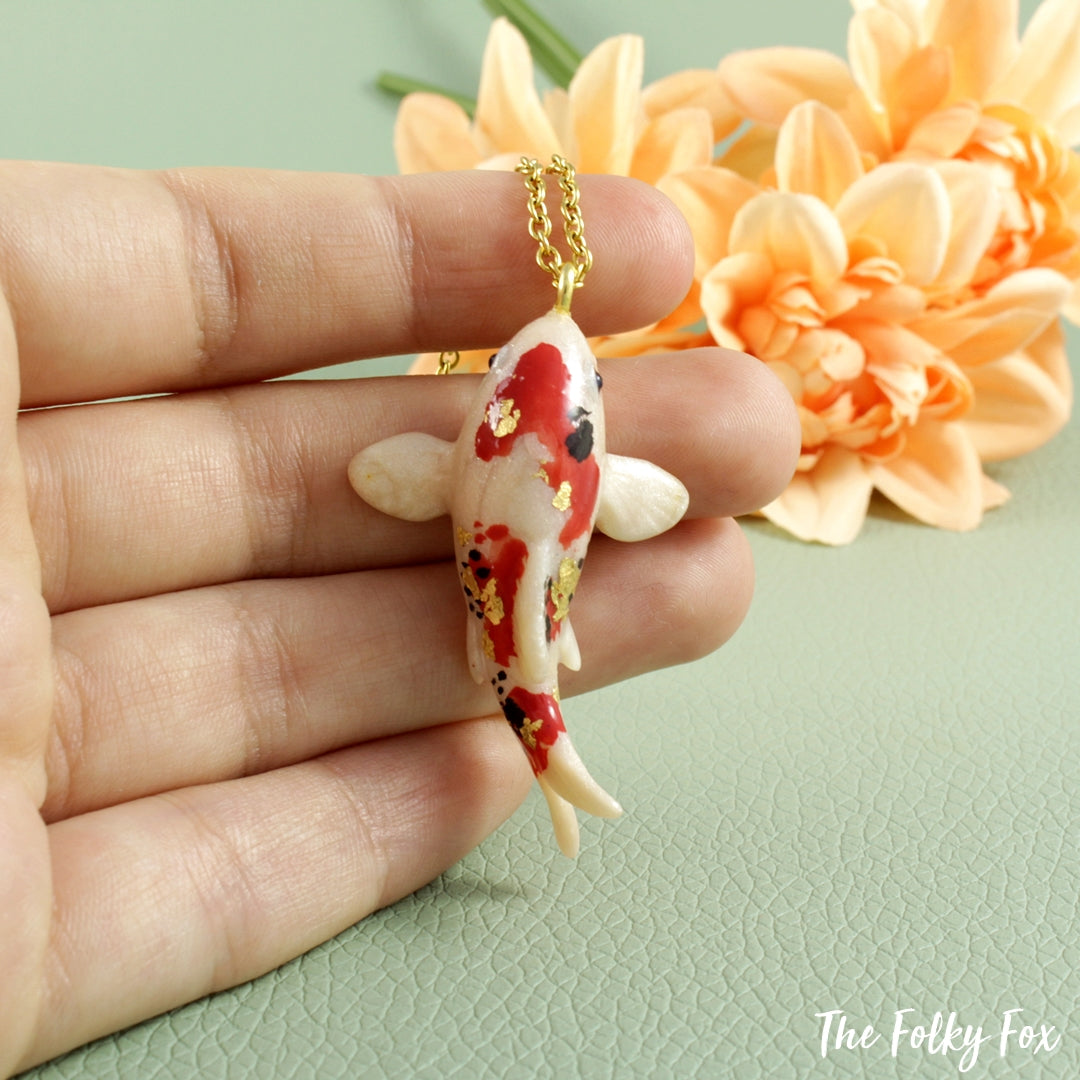 Koi Fish Necklace in Polymer Clay - The Folky Fox